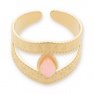 Anillos Acero Inox con piedra natural Dorado-rosa claro