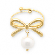 Anillos Acero Inox lazo con perlas Dorado-blanco
