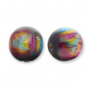 Abalorios de resina con glitter 14mm P&uacute;rpura-azul-dorado