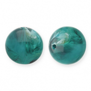 Abalorios acrílicos 12 mm redondos Verde teal-blanco