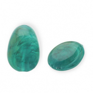 Abalorios acrílicos con forma de huevo Verde teal-blanco