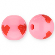 Abalorios acr&iacute;licos 12 mm con coraz&oacute;n Rosado-rojo