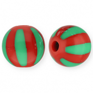 Abalorios acr&iacute;licos 12 mm con rayas Rojo-verde