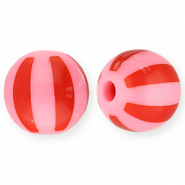 Abalorios acr&iacute;licos 12 mm con rayas Rosado-rojo