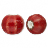 Abalorios de cer&aacute;mica con rayas 12mm Rojo oscuro