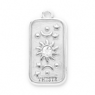 Colgantes Acero Inox sol, luna y estrellas con strass Plateado-transparente