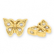 Abalorios Acero Inox mariposa con strass Dorado-transparente