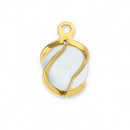 Colgantes Acero Inox redondos Ojo de gato Dorado-blanco lechoso