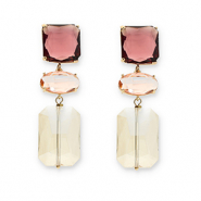 Pendientes de Cristal cuadrado-&oacute;valo-rect&aacute;ngulo Burdeos-rosa-beige arena