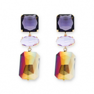 Pendientes de Cristal cuadrado-&oacute;valo-rect&aacute;ngulo P&uacute;rpura oscuro-lavanda-beige arena ahumado cubierta AB