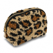BY31&reg; Neceser tejido teddy con estampado leopardo Marr&oacute;n claro-marr&oacute;n-negro