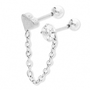 Piercing oreja Acero Inox coraz&oacute;n con cadena & strass Plateado-cristal
