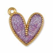 Colgantes met&aacute;licos DQ coraz&oacute;n Glitter Lila-Dorado (sin n&iacute;quel)