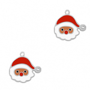 Colgantes Acero Inox Pap&aacute; Noel Plateado-rojo