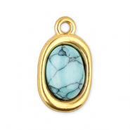 Colgantes Acero Inox óvalo con piedra natural howlita Dorado-azul claro