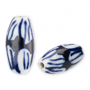 Abalorios de cer&aacute;mica grano de arroz Blancuzco-azul Delfts