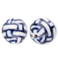 Abalorios de cer&aacute;mica 12mm con rect&aacute;ngulos Blancuzco-azul Delfts