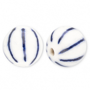 Abalorios de cer&aacute;mica 10mm con rayas Blancuzco-azul Delfts