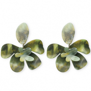 Pendientes trendy en resina flor Verde multicolor