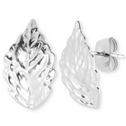 Fornituras acero inox pendientes hoja con anilla Plateado