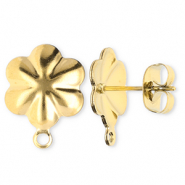 Fornituras acero inox pendientes flor con anilla Dorado