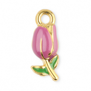 Colgantes Acero Inox tulip&aacute;n Dorado-p&uacute;rpura-verde