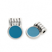 Colgantes metálicos DQ® redondos Plateado vieja-azul petróleo (sin níquel)