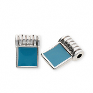 Colgantes metálicos DQ® cuadrado Plateado vieja-azul petróleo (sin níquel)