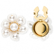 Metal TQ lat&oacute;n cubrebotones flor con perlas Dorado-blanco