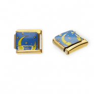 Acero Inox link-eslab&oacute;n para pulsera italiana con dijes Acero Inox luna y estrellas Dorado-azul-amarillo
