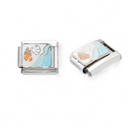 Acero Inox link-eslab&oacute;n para pulsera italiana con dijes Acero Inox vida marina Plateado-blanco-azul claro