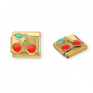 Acero Inox link-eslab&oacute;n para pulsera italiana con dijes Acero Inox cerezas Dorado-rojo-verde