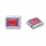 Acero Inox link-eslab&oacute;n para pulsera italiana con dijes Acero Inox coraz&oacute;n con flecha Plateado-p&uacute;rpura-rojo