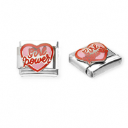 Acero Inox link-eslab&oacute;n para pulsera italiana con dijes Acero Inox coraz&oacute;n "Girl power" Plateado-rosa-rojo