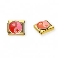 Acero Inox link-eslab&oacute;n para pulsera italiana con dijes Acero Inox coraz&oacute;n Yin & Yang Dorado-rosa-rojo