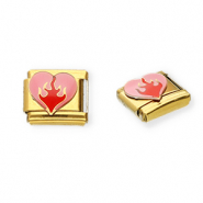 Acero Inox link-eslab&oacute;n para pulsera italiana con dijes Acero Inox coraz&oacute;n Dorado-rosa-rojo