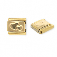 Acero Inox link-eslab&oacute;n para pulsera italiana con dijes Acero Inox corazones Dorado