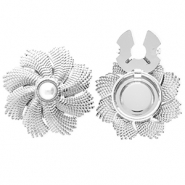 Cubrebotones Acero Inox flor on imitación de perla Plateado-blanco