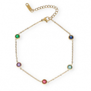 Pulseras tobillera Acero Inox cristal Dorado
