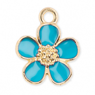 Colgantes met&aacute;licos flor Dorado-azul