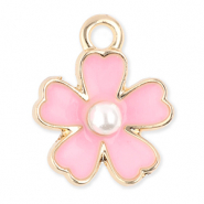Colgantes met&aacute;licos flor con perla Dorado-rosa claro-blanco