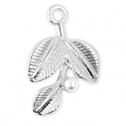 Colgantes met&aacute;licos hojas con perla Plateado-blanco