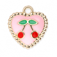 Colgantes met&aacute;licos coraz&oacute;n on cerezas Dorado-rosa claro-rojo-verde