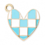 Colgantes met&aacute;licos coraz&oacute;n con cubitos Dorado-azul-blanco