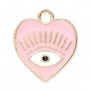 Colgantes met&aacute;licos coraz&oacute;n con ojo providencia Dorado-rosa claro-blanco