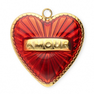 Colgantes Acero Inox corazón Dorado-rojo