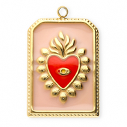 Colgantes Acero Inox rectángulo con corazón Dorado-rosa vintage-rojo
