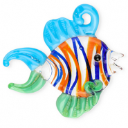 Colgantes de vidrio pintados a mano pez Transparente-azul-verde-naranja