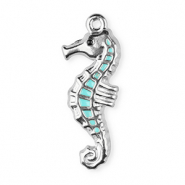 Colgantes Acero Inox esmalte caballito de mar Plateado-azul claro