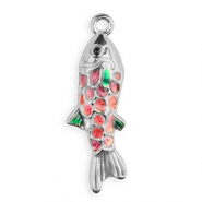 Colgantes Acero Inox esmalte pez Plateado-p&uacute;rpura-rosa-verde